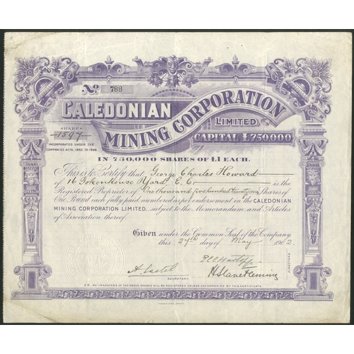 40 - New Caledonia: Caledonian Mining Corporation Ltd., £1 shares, 190[2], #788, ornate border, mauve. Gr... 