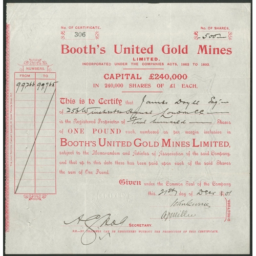 28 - Australia: New South Wales: Booth's United Gold Mines Ltd., £1 shares, 189[1901], #306, red. Registe... 