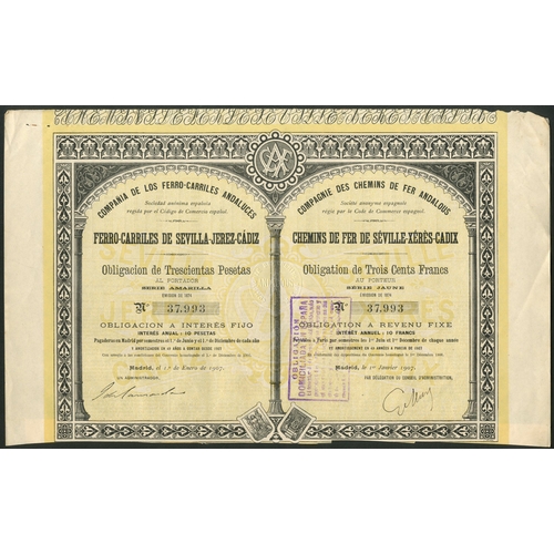 311 - Spain: Cia de los Ferro-Carriles Andaluces, a trio of 3 1/3% bonds issued in 1907 in exchange for ol... 