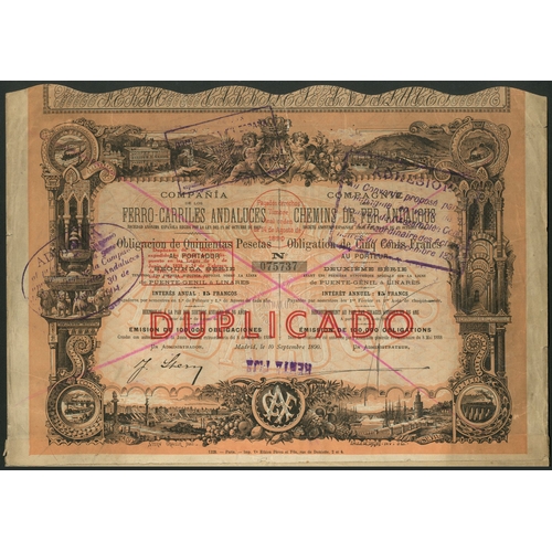 314 - Spain: Cia de los Ferro-Carriles Andaluces, a good collection of bonds from the 1880 issue, 3 exampl... 