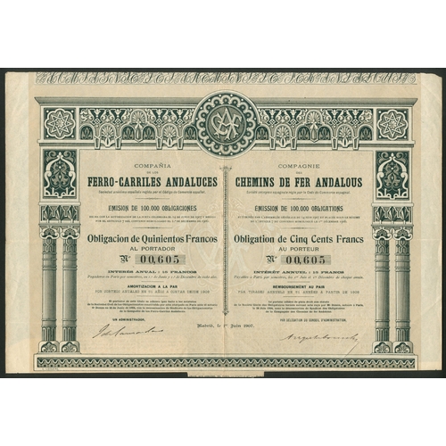 314 - Spain: Cia de los Ferro-Carriles Andaluces, a good collection of bonds from the 1880 issue, 3 exampl... 