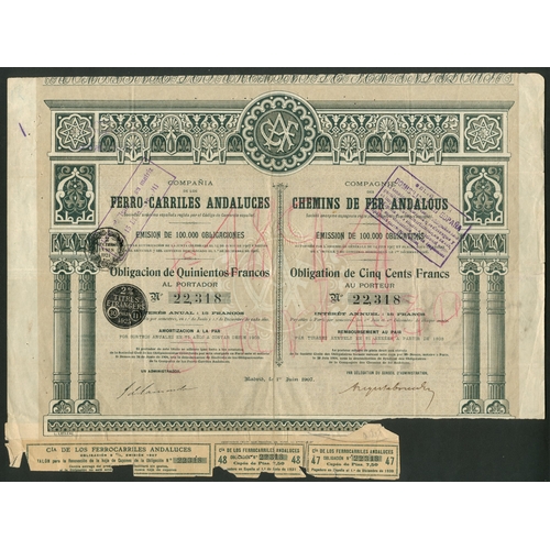 314 - Spain: Cia de los Ferro-Carriles Andaluces, a good collection of bonds from the 1880 issue, 3 exampl... 