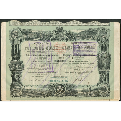 314 - Spain: Cia de los Ferro-Carriles Andaluces, a good collection of bonds from the 1880 issue, 3 exampl... 