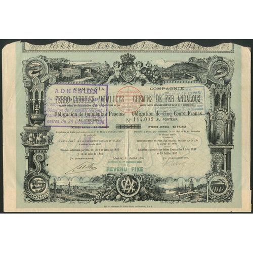 314 - Spain: Cia de los Ferro-Carriles Andaluces, a good collection of bonds from the 1880 issue, 3 exampl... 