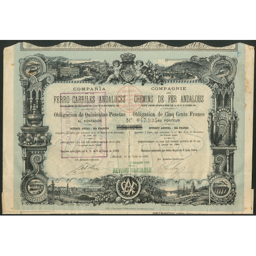 314 - Spain: Cia de los Ferro-Carriles Andaluces, a good collection of bonds from the 1880 issue, 3 exampl... 