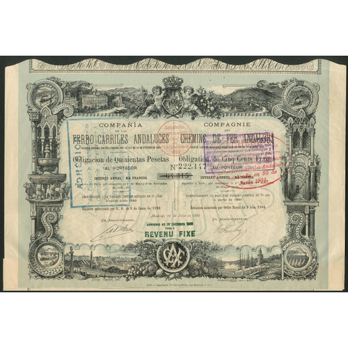 314 - Spain: Cia de los Ferro-Carriles Andaluces, a good collection of bonds from the 1880 issue, 3 exampl... 