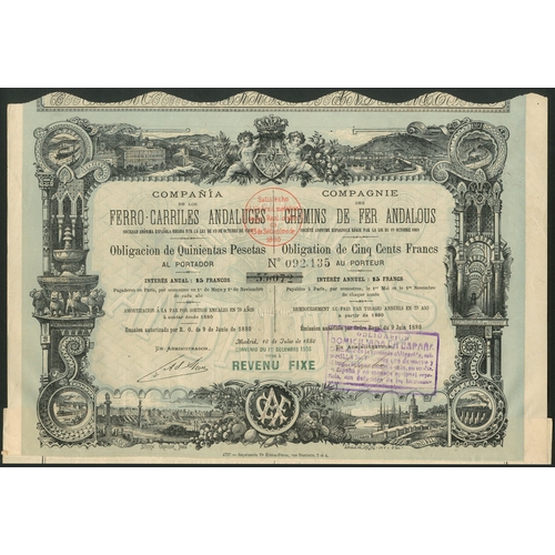 314 - Spain: Cia de los Ferro-Carriles Andaluces, a good collection of bonds from the 1880 issue, 3 exampl... 