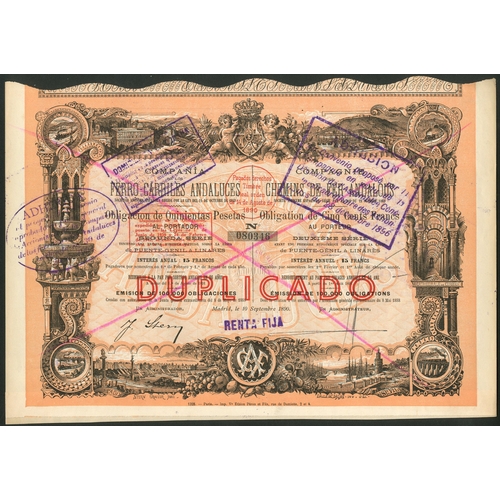 314 - Spain: Cia de los Ferro-Carriles Andaluces, a good collection of bonds from the 1880 issue, 3 exampl... 