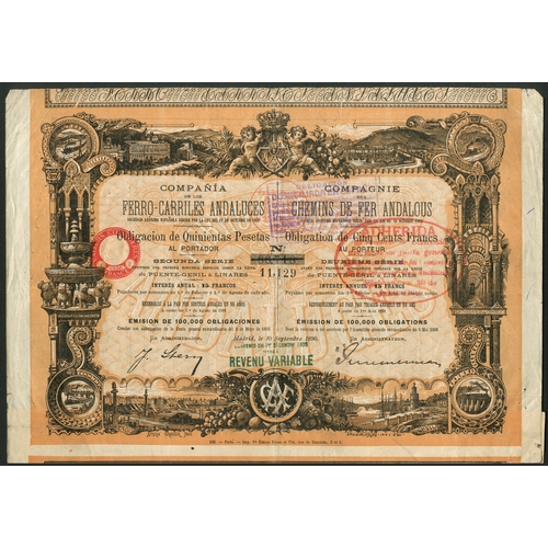 314 - Spain: Cia de los Ferro-Carriles Andaluces, a good collection of bonds from the 1880 issue, 3 exampl... 