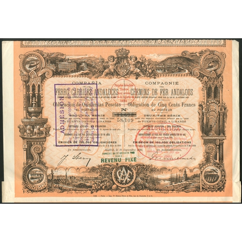 314 - Spain: Cia de los Ferro-Carriles Andaluces, a good collection of bonds from the 1880 issue, 3 exampl... 