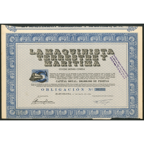 335 - Spain: A group of Railway and Tramway certificates from Catalonia. Includes Ferrocarriles de Tarrago... 