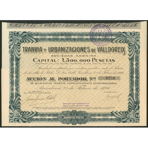 335 - Spain: A group of Railway and Tramway certificates from Catalonia. Includes Ferrocarriles de Tarrago... 