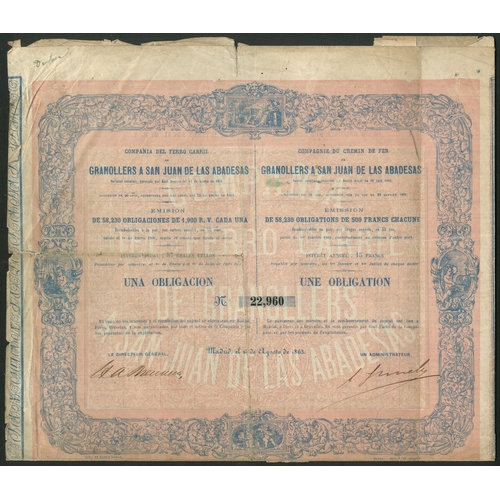 335 - Spain: A group of Railway and Tramway certificates from Catalonia. Includes Ferrocarriles de Tarrago... 