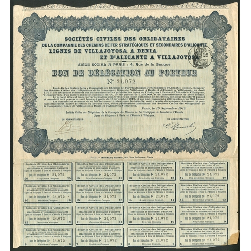 324 - Spain: Compañia de los Ferrocarriles Estratégicos y Secundarios de Alicante, accion de... 