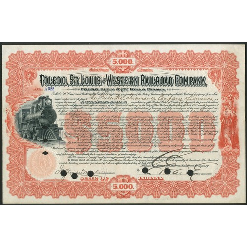 680 - U.S.A.: Pair of Railroad certificates comprising Toledo, St.Louis and Western Railroad Company, Prio... 