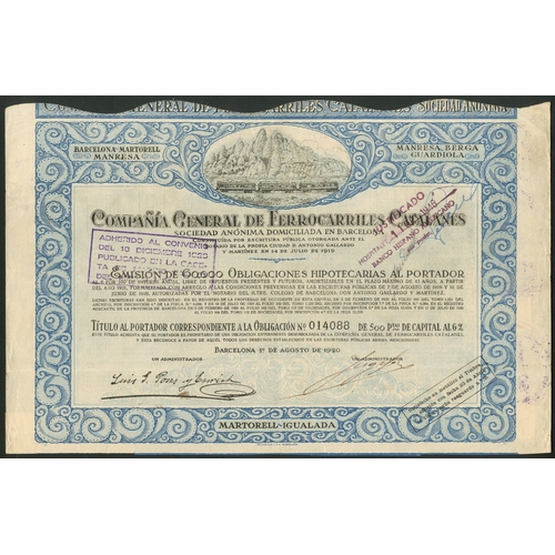 301 - Spain: Compañia General de Ferrocarriles Catalanes, a good series of bonds comprising 500 pes... 