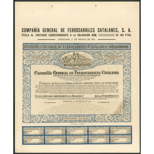 301 - Spain: Compañia General de Ferrocarriles Catalanes, a good series of bonds comprising 500 pes... 