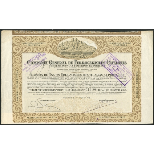 301 - Spain: Compañia General de Ferrocarriles Catalanes, a good series of bonds comprising 500 pes... 