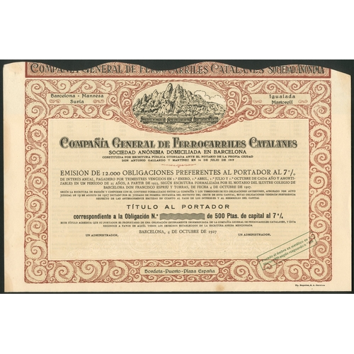 301 - Spain: Compañia General de Ferrocarriles Catalanes, a good series of bonds comprising 500 pes... 