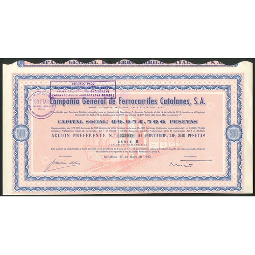 301 - Spain: Compañia General de Ferrocarriles Catalanes, a good series of bonds comprising 500 pes... 