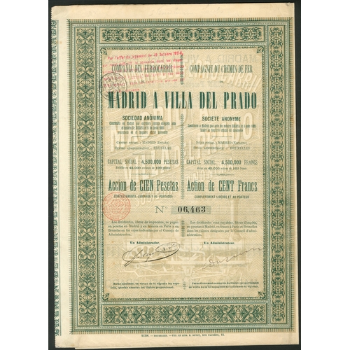 305 - Spain: Compañia del Ferrocarril de Madrid a Villa del Prado, a series of certificates compris... 