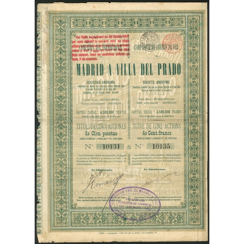 305 - Spain: Compañia del Ferrocarril de Madrid a Villa del Prado, a series of certificates compris... 