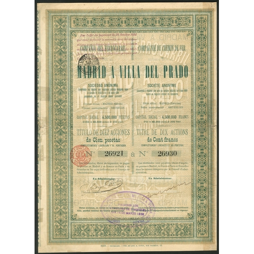 305 - Spain: Compañia del Ferrocarril de Madrid a Villa del Prado, a series of certificates compris... 