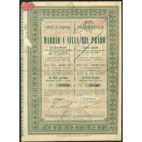 305 - Spain: Compañia del Ferrocarril de Madrid a Villa del Prado, a series of certificates compris... 