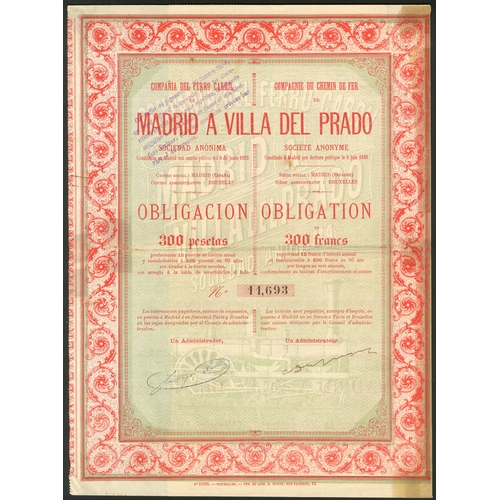 305 - Spain: Compañia del Ferrocarril de Madrid a Villa del Prado, a series of certificates compris... 