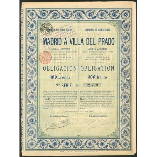 305 - Spain: Compañia del Ferrocarril de Madrid a Villa del Prado, a series of certificates compris... 