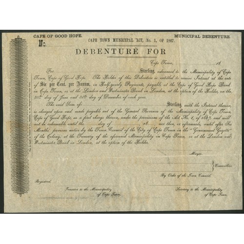 181 - South Africa: Cape of Good Hope, 1867 Municipal Debentures, unissued certificate, probably a Van de ... 