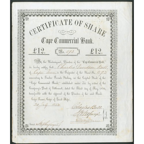 178 - South Africa: Cape Commercial Bank, £12 share, Cape Town [1854], #593, ornate border, attractive bla... 