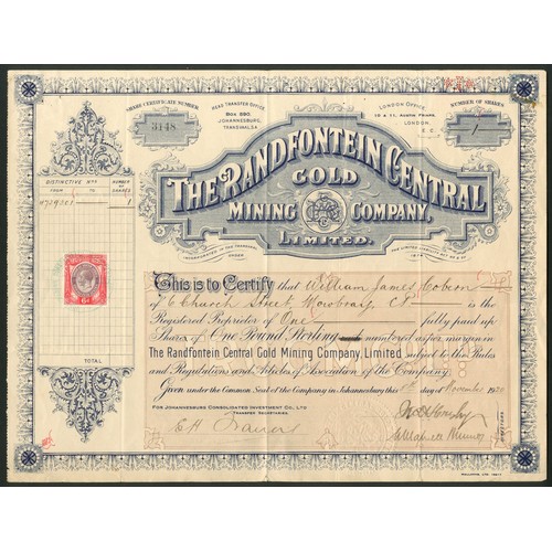 217 - South Africa: Randfontein Central Gold Mining Co. Ltd., £1 shares, Johannesburg 19[20], #3148, attra... 