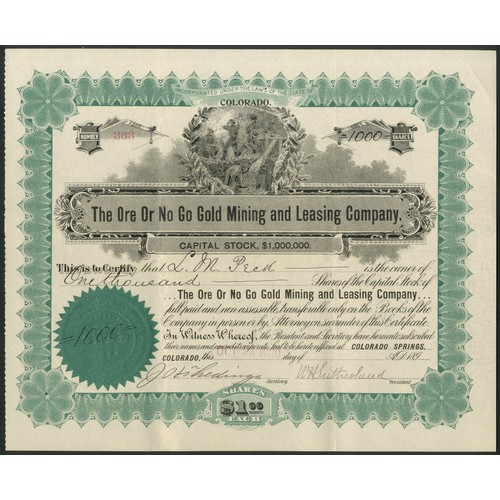 736 - U.S.A.: Ore Or No Go Gold Mining and Leasing Company, $1 shares, 189[1900], #363, green and black. I... 