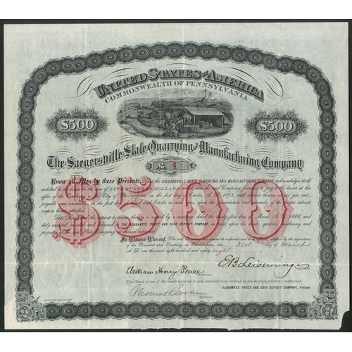 740 - U.S.A.: Saegersville Slate Quarrying and Manufacturing Company, Pennsylvania, 6% bond, $500, 188[8],... 