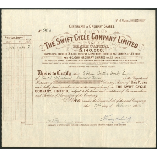 428 - Great Britain: Swift Cycle Company Ltd., £1 ordinary shares, fully paid, 190[2], #969, brown. ... 