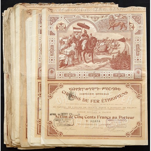 150 - Ethiopia: Cie. Imperiale des Chemins de Fer Ethiopiens, a group of 52 certificates for 100 franc sha... 