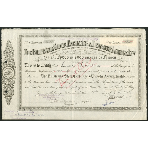 169 - Rhodesia: Buluwayo Stock Exchange & Transfer Agency Ltd., £1 shares, [1946], #3634, ornate... 