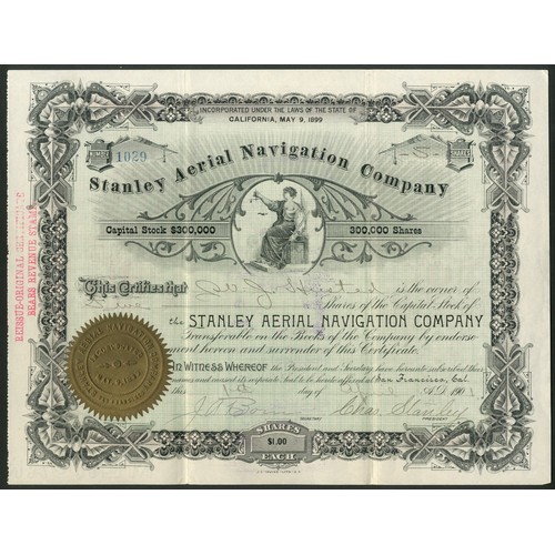 687 - U.S.A.: Stanley Aerial Navigation Company (CA), $1 shares San Francisco 190[1], #1029, 'Justice' sea... 