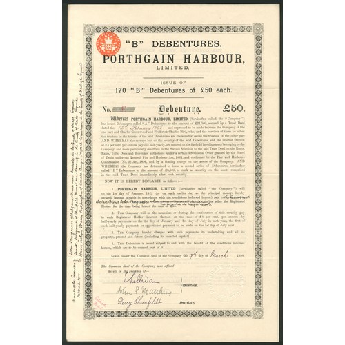 398 - Great Britain: Porthgain Harbour Ltd., 'B' debenture for £50, 1898, #8 of only 170 issued, black, 4 ... 