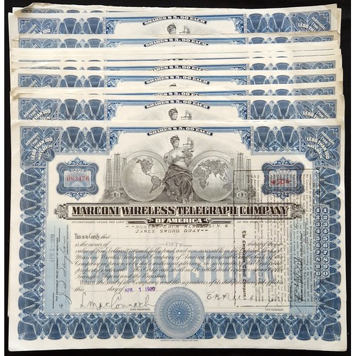 773 - U.S.A.: Marconi Wireless Telegraph Co. of America, a group of 45 certificates for $5 shares, 19[20],... 