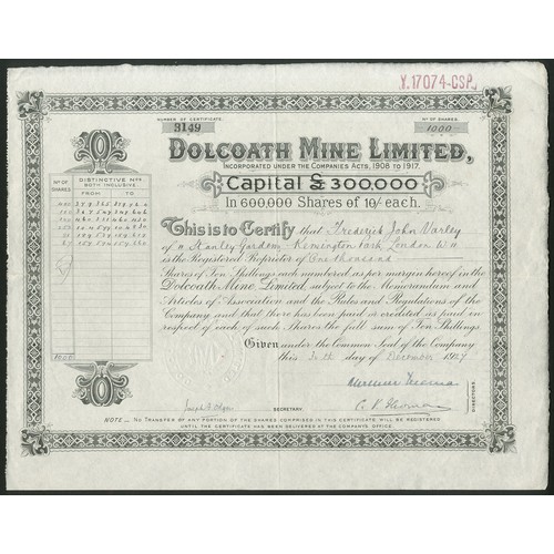 442 - Great Britain: Dolcoath Mine Limited, a collection of 5 different certificates, 19[23] to 19[28], co... 