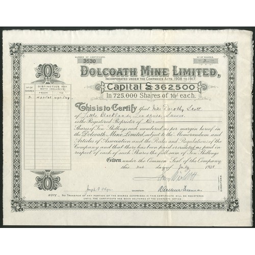 442 - Great Britain: Dolcoath Mine Limited, a collection of 5 different certificates, 19[23] to 19[28], co... 