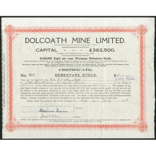 442 - Great Britain: Dolcoath Mine Limited, a collection of 5 different certificates, 19[23] to 19[28], co... 