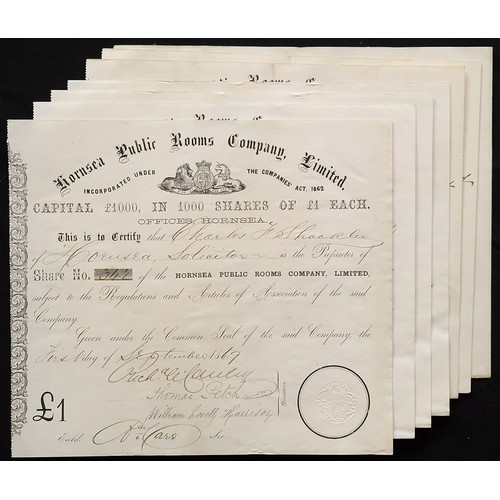 531 - Great Britain: Hornsea Public Rooms Co. Ltd., a group of 7 certificates for £1 shares, 18[69], black... 