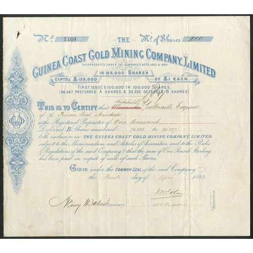 162 - Gold Coast: Guinea Coast Gold Mining Company Limited, £1 'B' Deferred shares, 188[2], #1101, b... 