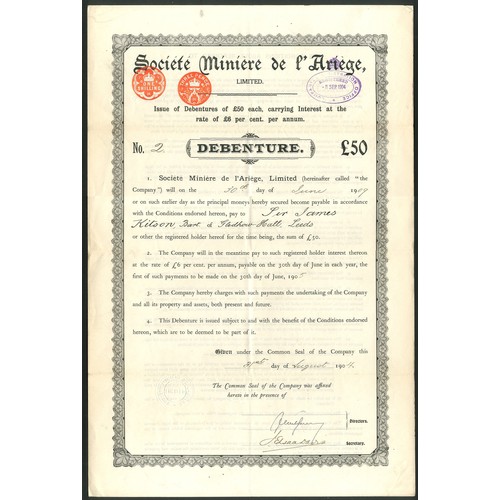 244 - France: Société Minière de L'Ariège Limited, £50 debenture, 190[4]... 