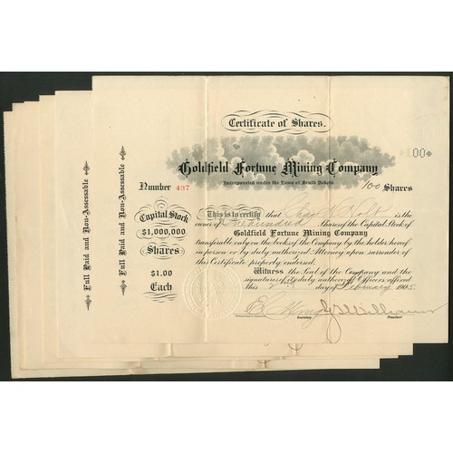 694 - U.S.A.: Goldfield Fortune Mining Company, a group of 6 certificates for $1 shares, 190[5], black, pl... 