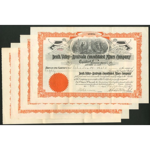 693 - U.S.A.: Death Valley-Arcalvada Consolidated Mines Company, a group of 5 certificates for $1 shares, ... 