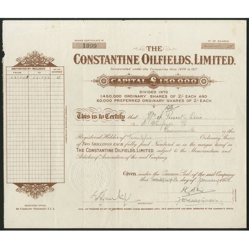 161 - Algeria: Constantine Oilfields Limited, 2/- ordinary shares, 19[26], #1999, brown. Registered 15th A... 